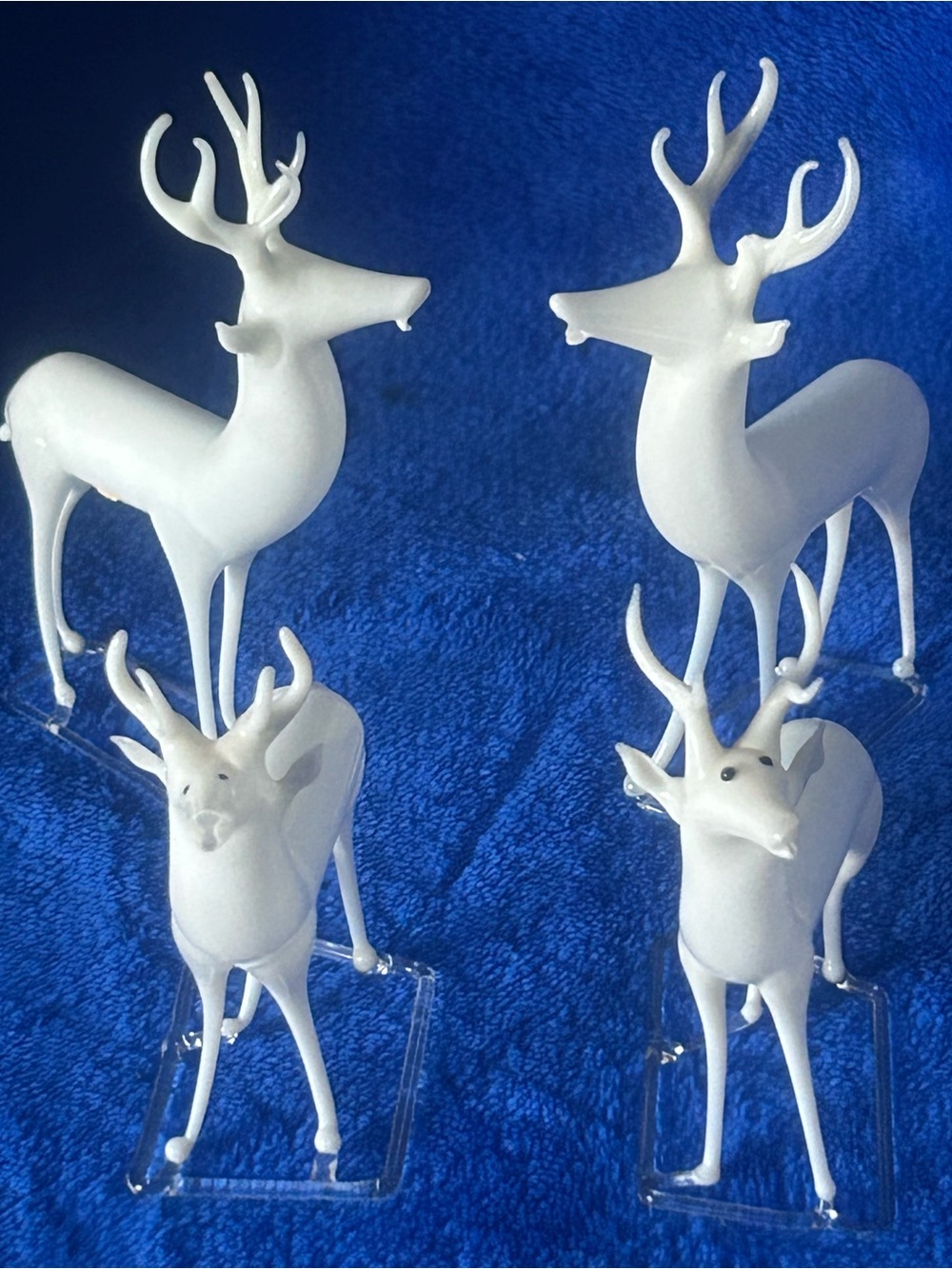 Set of four Vintage German Bimini Lauscha handblown white glass reindeer figures